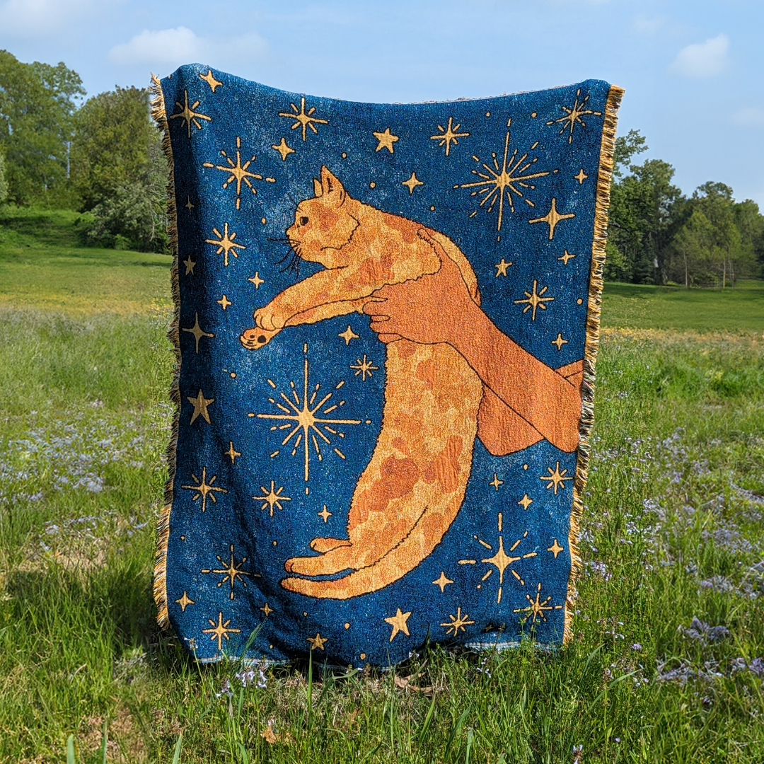 Moon Cat Woven Throw Blanket